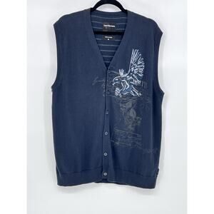 Y2K CALVIN‎ KLEIN V-Neck Sweater Vest Adult XL Eagle Skull Graphic Print Grandpa